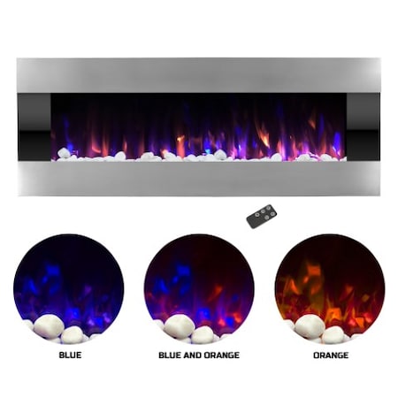 Hastings Home 54-inch Electric Fireplace Wall Mounted with LED Fire and Ice Flame (Stainless Steel) -  143468UKC